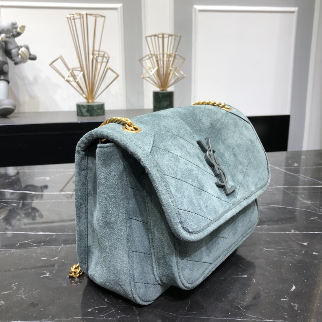 Saint Laurent Niki Baby Suede Calfskin Handbag Shoulder Bag Light Blue 633160